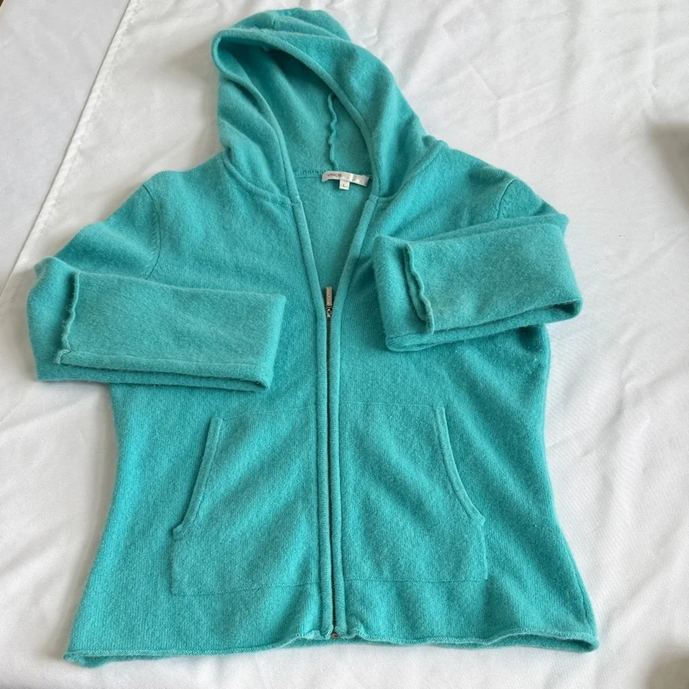 Vince Turquoise Cashmere Zip-Up Hoodie Cardigan - Picture 1 of 5